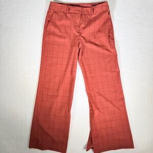 Worthington Wide Leg Dress Pants Womens 10 Orange Windowpane Large Slit Bottom